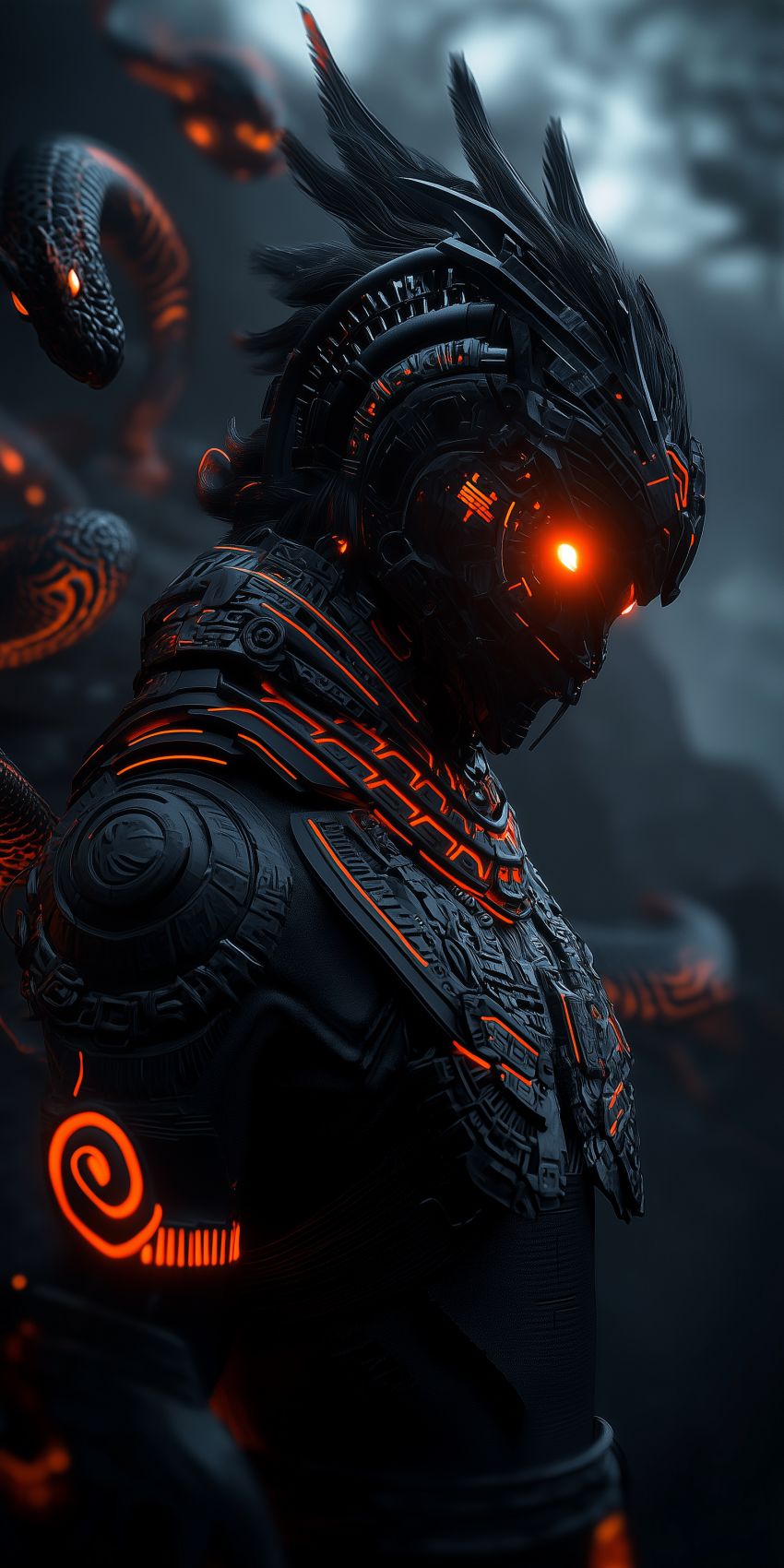 Fond d'écran robot humanoide extraterrestre avec des implants cybernetiques complexes 018