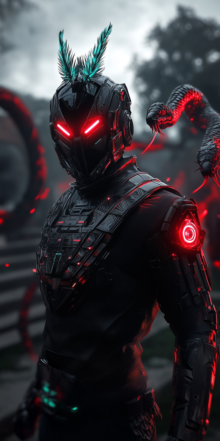 Fond d'écran robot humanoide extraterrestre avec des implants cybernetiques complexes 019