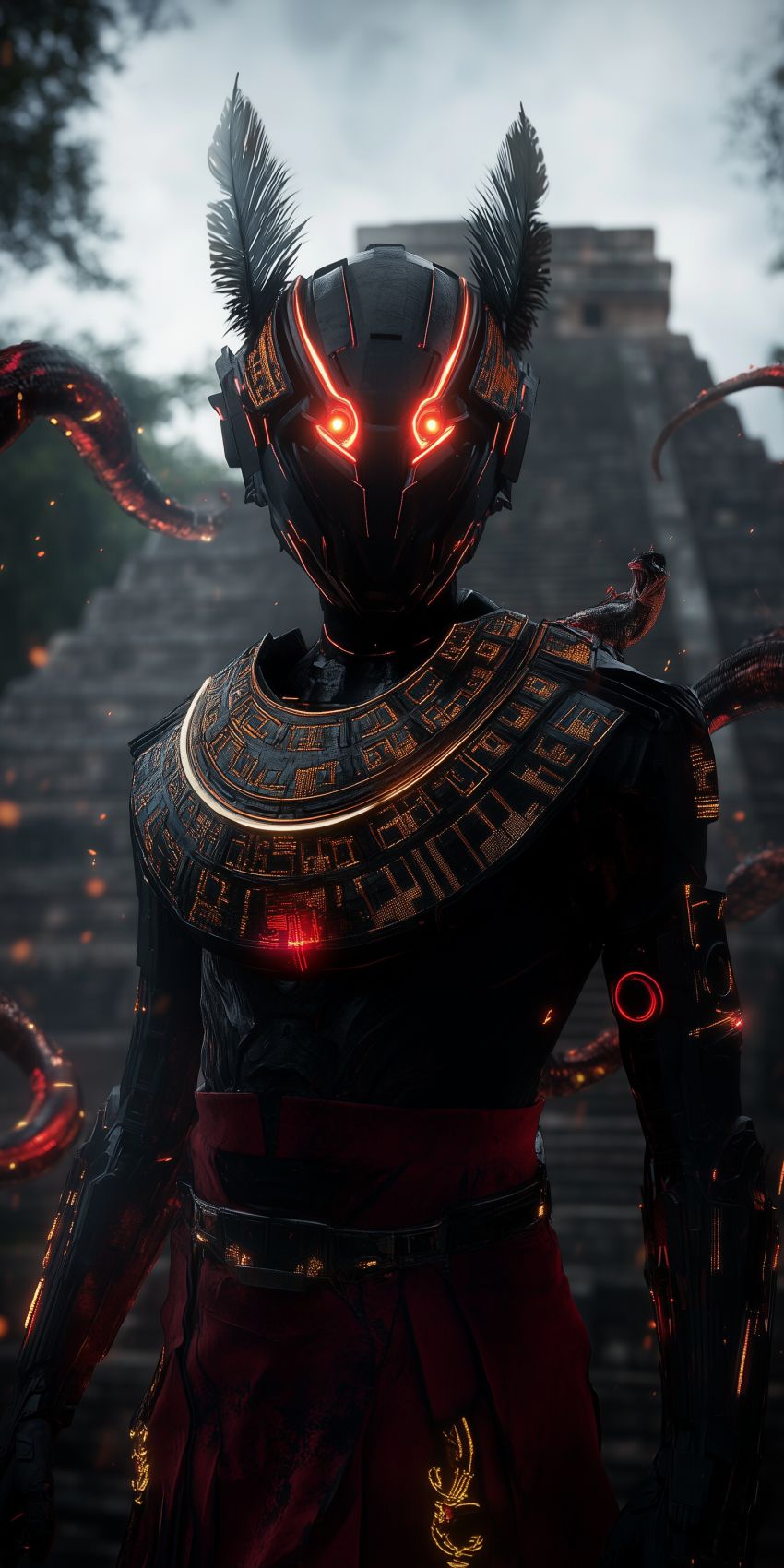 Fond d'écran robot humanoide extraterrestre avec des implants cybernetiques complexes 023