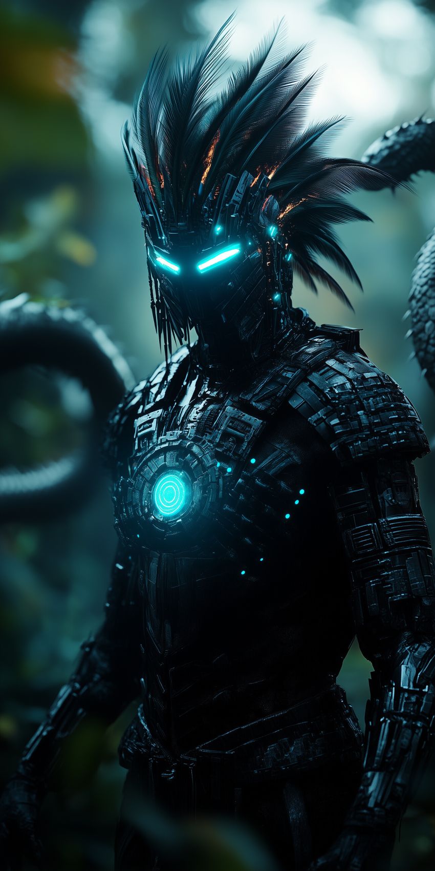Fond d'écran robot humanoide extraterrestre avec des implants cybernetiques complexes 024