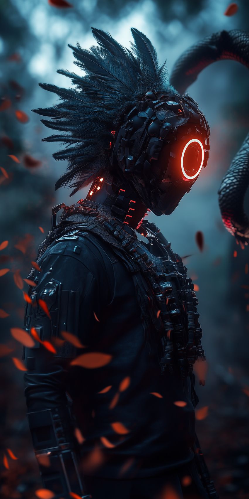 Fond d'écran robot humanoide extraterrestre avec des implants cybernetiques complexes 027