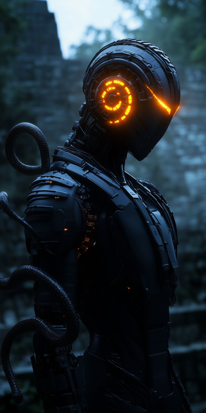 Fond d'écran robot humanoide extraterrestre avec des implants cybernetiques complexes 028