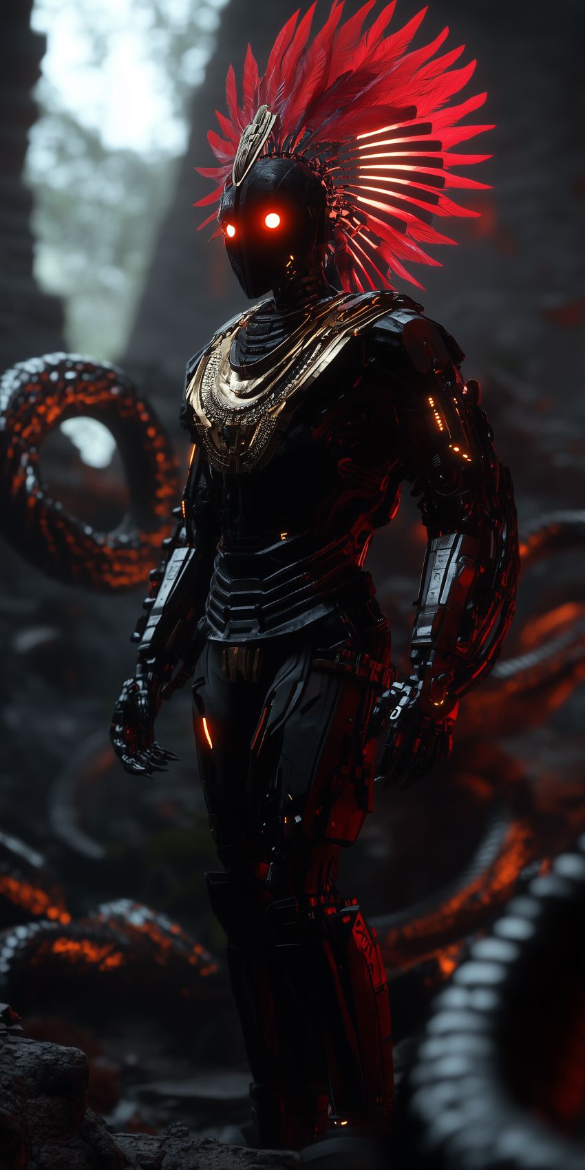 Fond d'écran robot humanoide extraterrestre avec des implants cybernetiques complexes 031