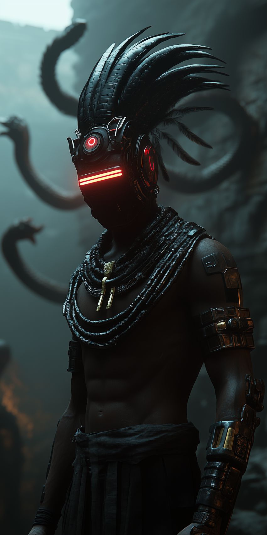 Fond d'écran robot humanoide extraterrestre avec des implants cybernetiques complexes 033