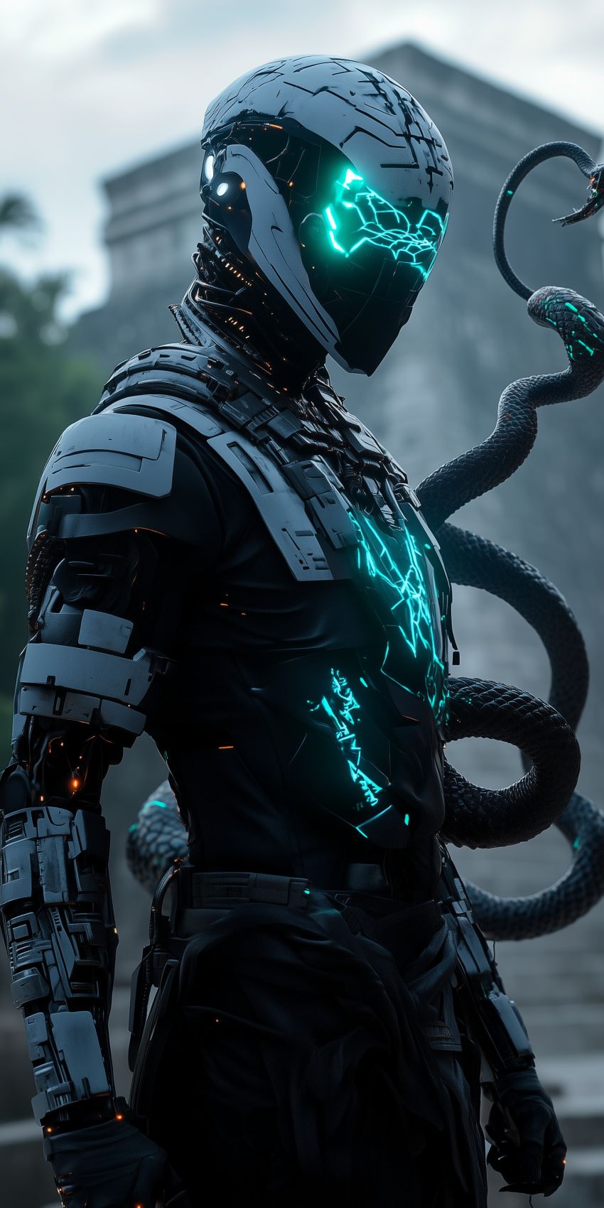 Fond d'écran robot humanoide extraterrestre avec des implants cybernetiques complexes 034