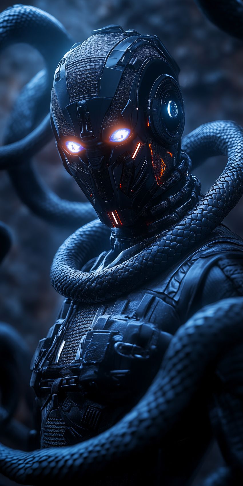 Fond d'écran robot humanoide extraterrestre avec des implants cybernetiques complexes 037