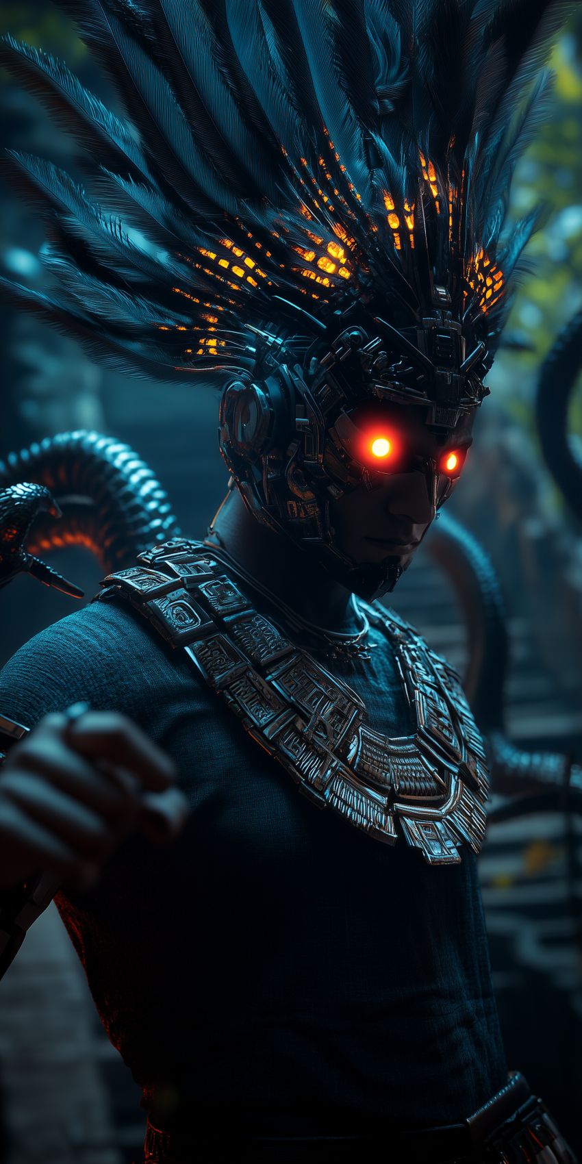 Fond d'écran robot humanoide extraterrestre avec des implants cybernetiques complexes 039